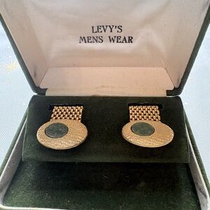 Vintage Gold Cufflinks with Jade green accent